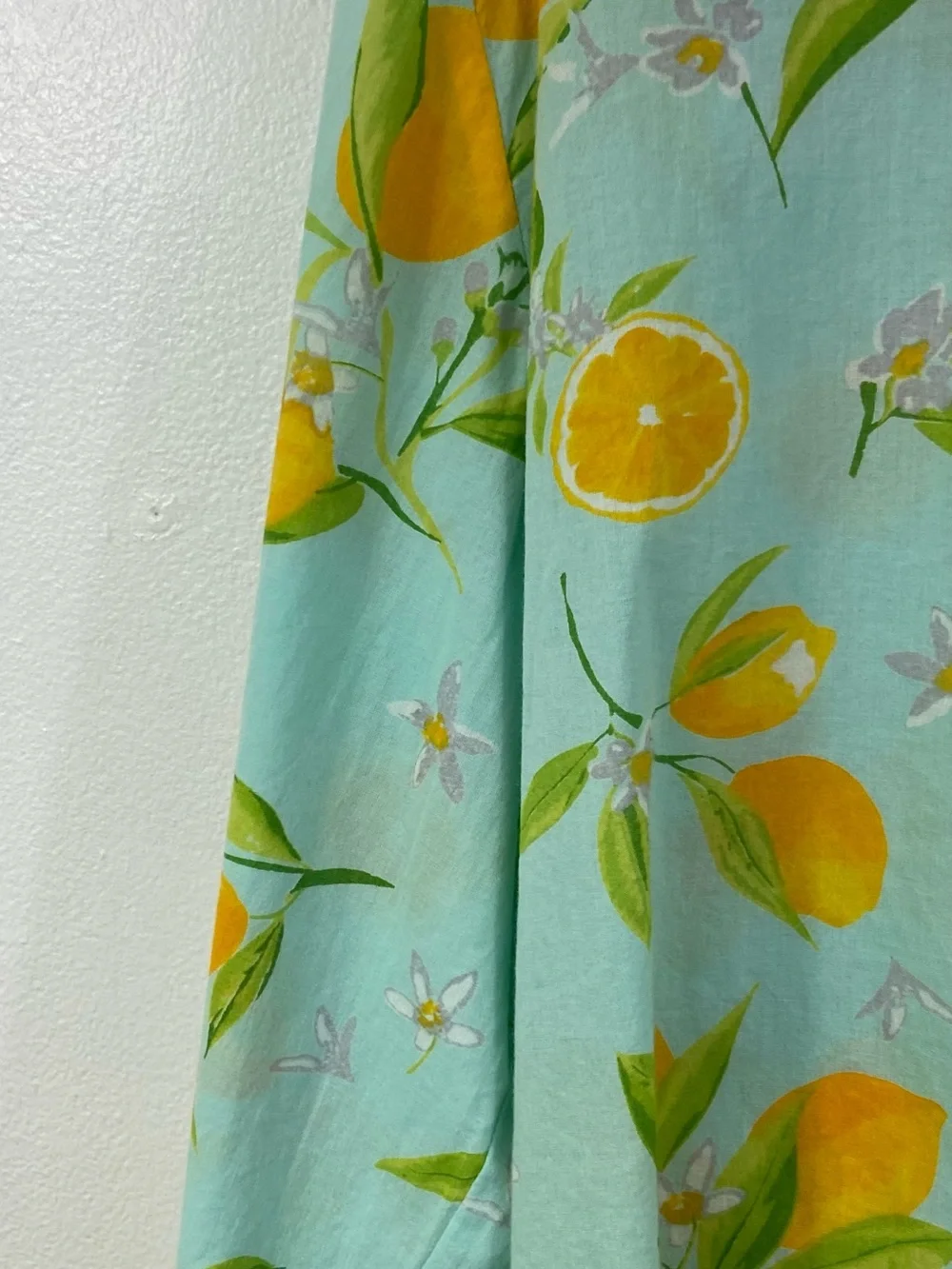 Mahogany Pajama Set Lemon Print Blue Yellow Cotton Top Pants Large Colorful